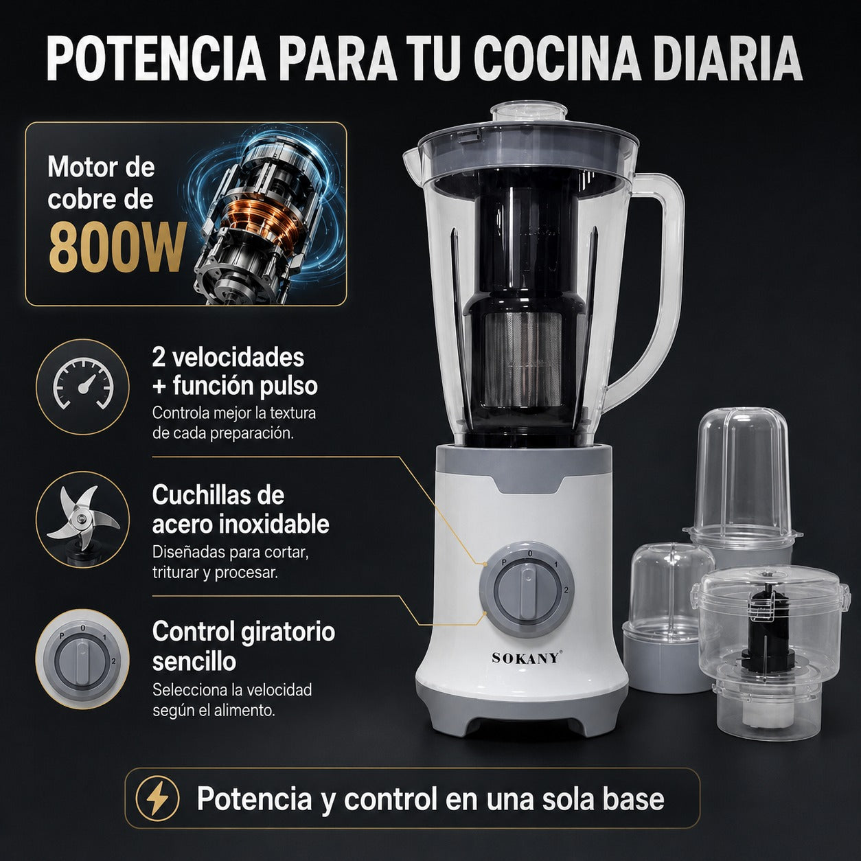 Licuadora Multifuncional SOKANY 4 en 1