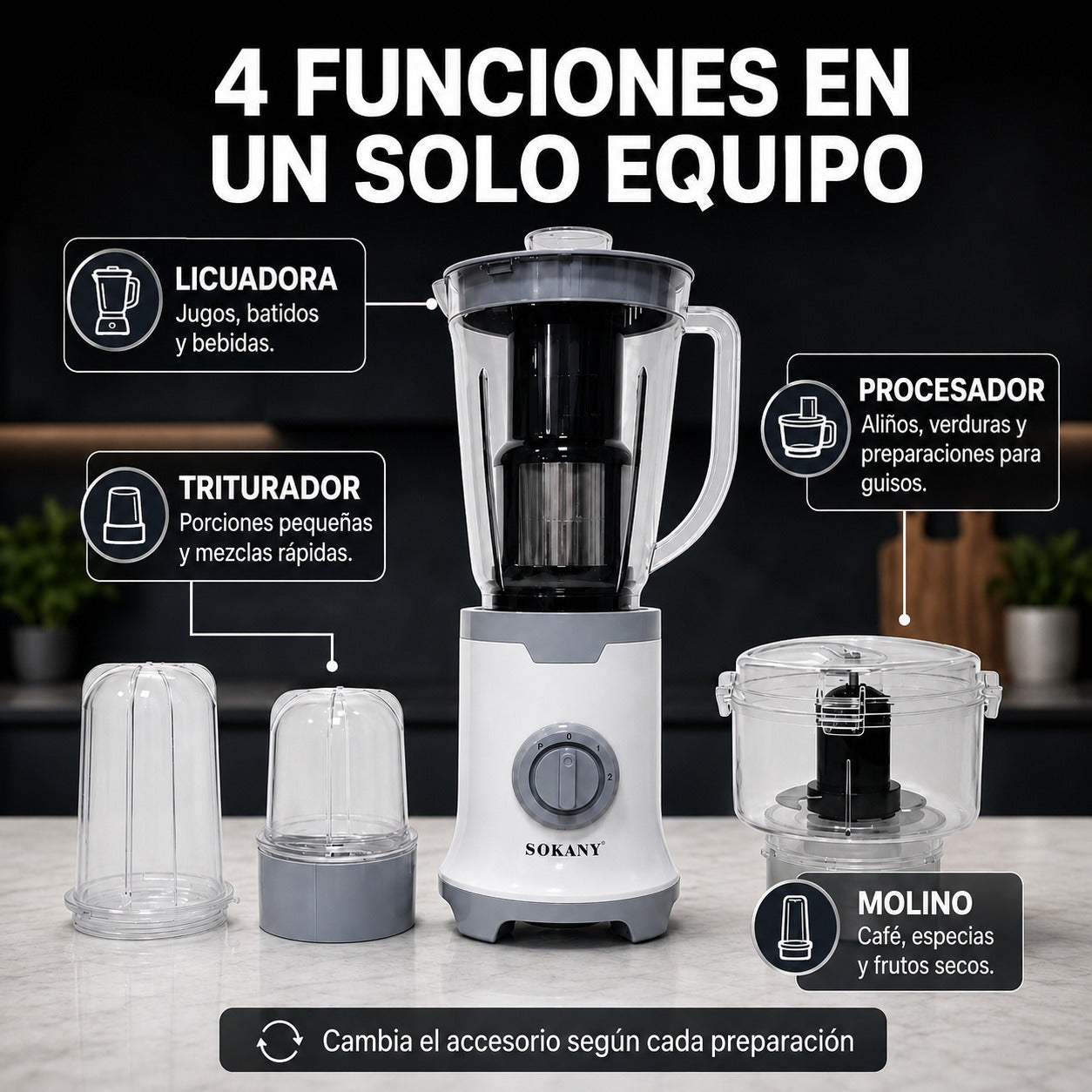 Licuadora Multifuncional SOKANY 4 en 1