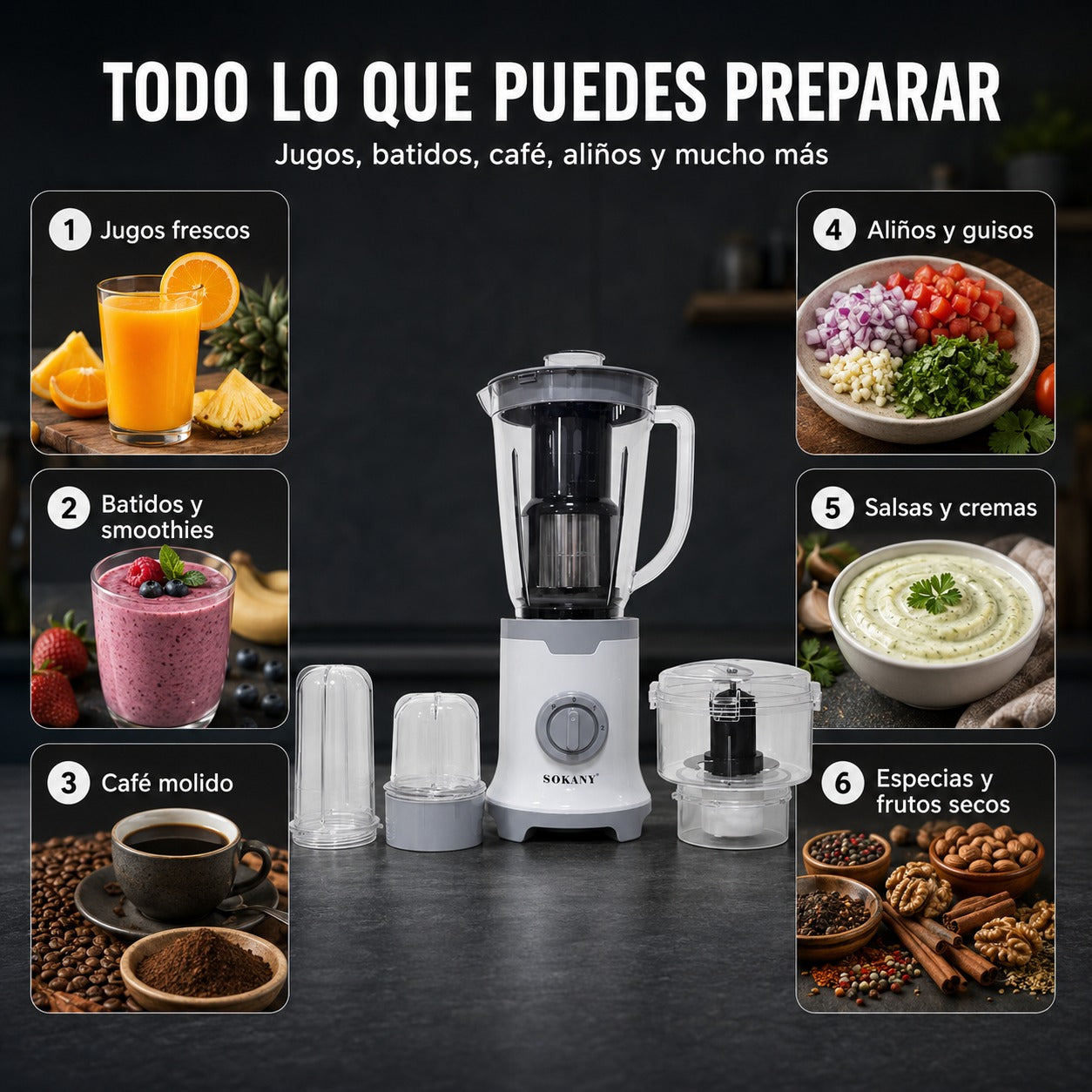 Licuadora Multifuncional SOKANY 4 en 1