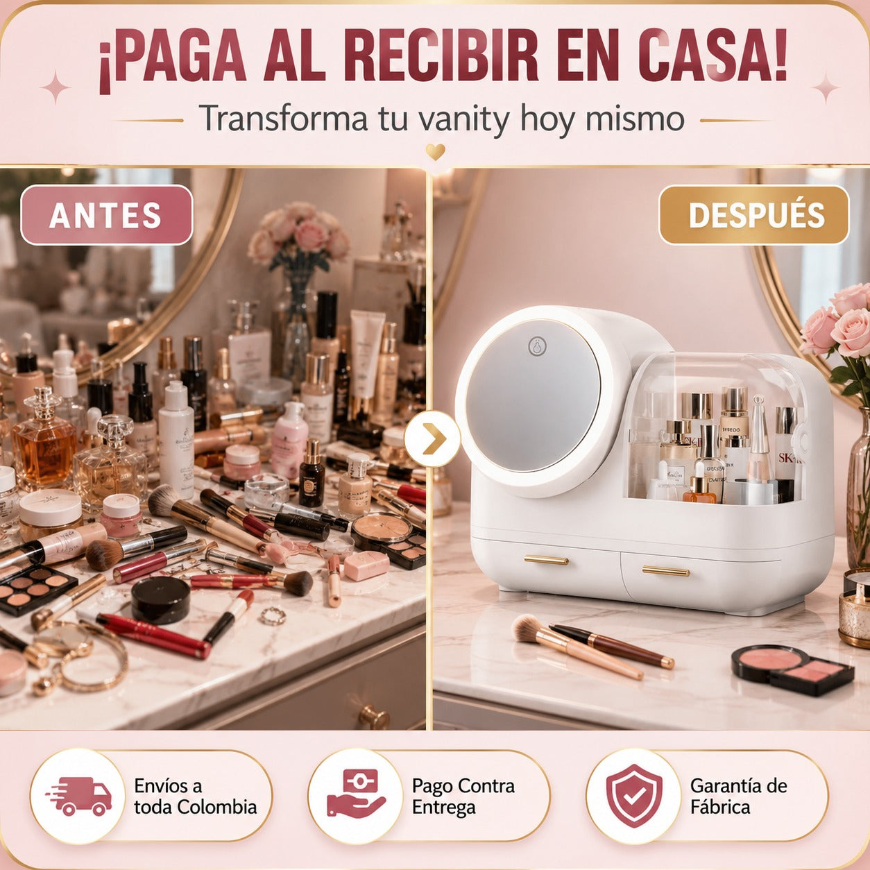 ORGANIZADOR MAQUILLA DELUXE ESPEJO LED