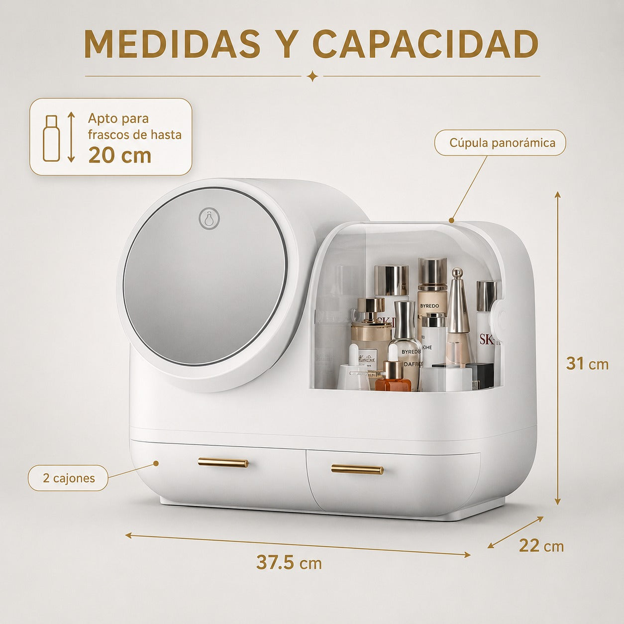 ORGANIZADOR MAQUILLA DELUXE ESPEJO LED