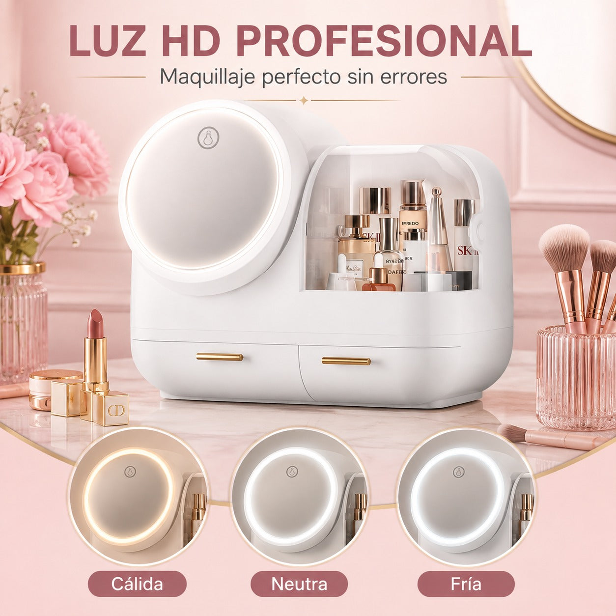 ORGANIZADOR MAQUILLA DELUXE ESPEJO LED