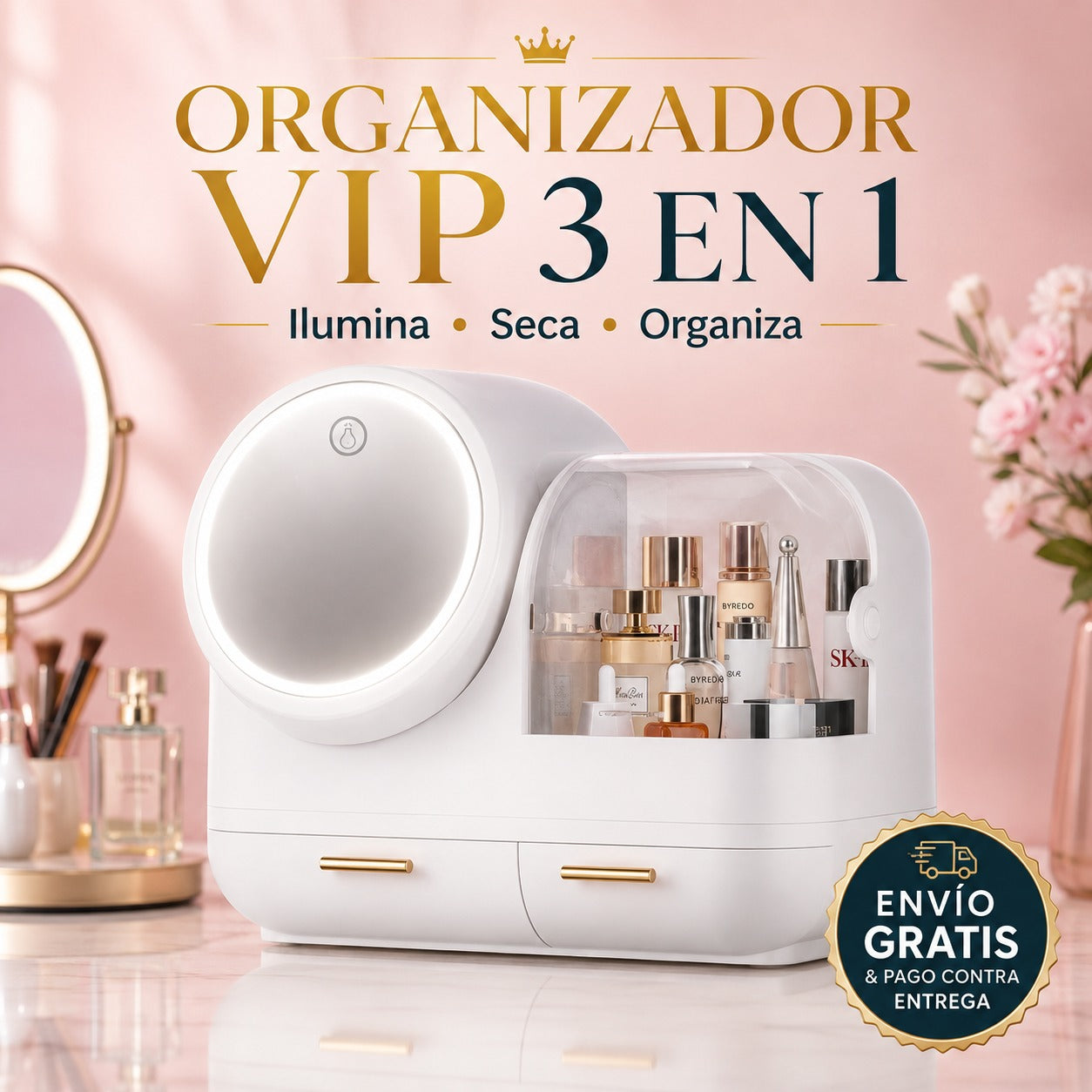 ORGANIZADOR MAQUILLA DELUXE ESPEJO LED