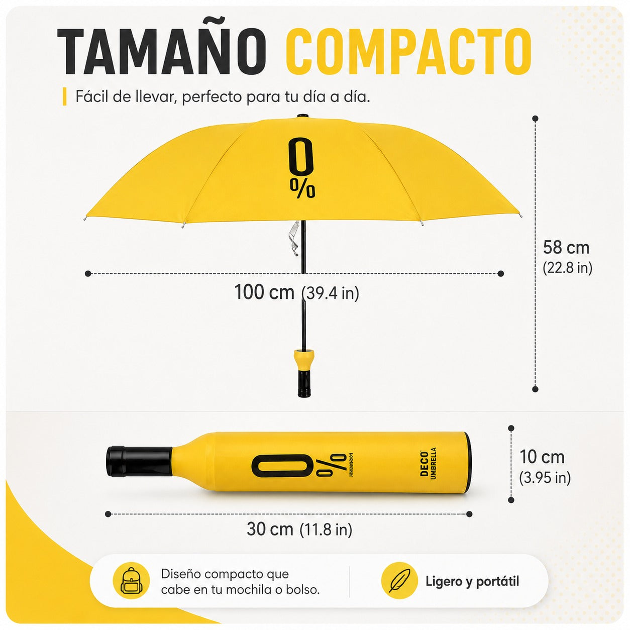 Paraguas Plegable Tipo Botella para Lluvia y Sol