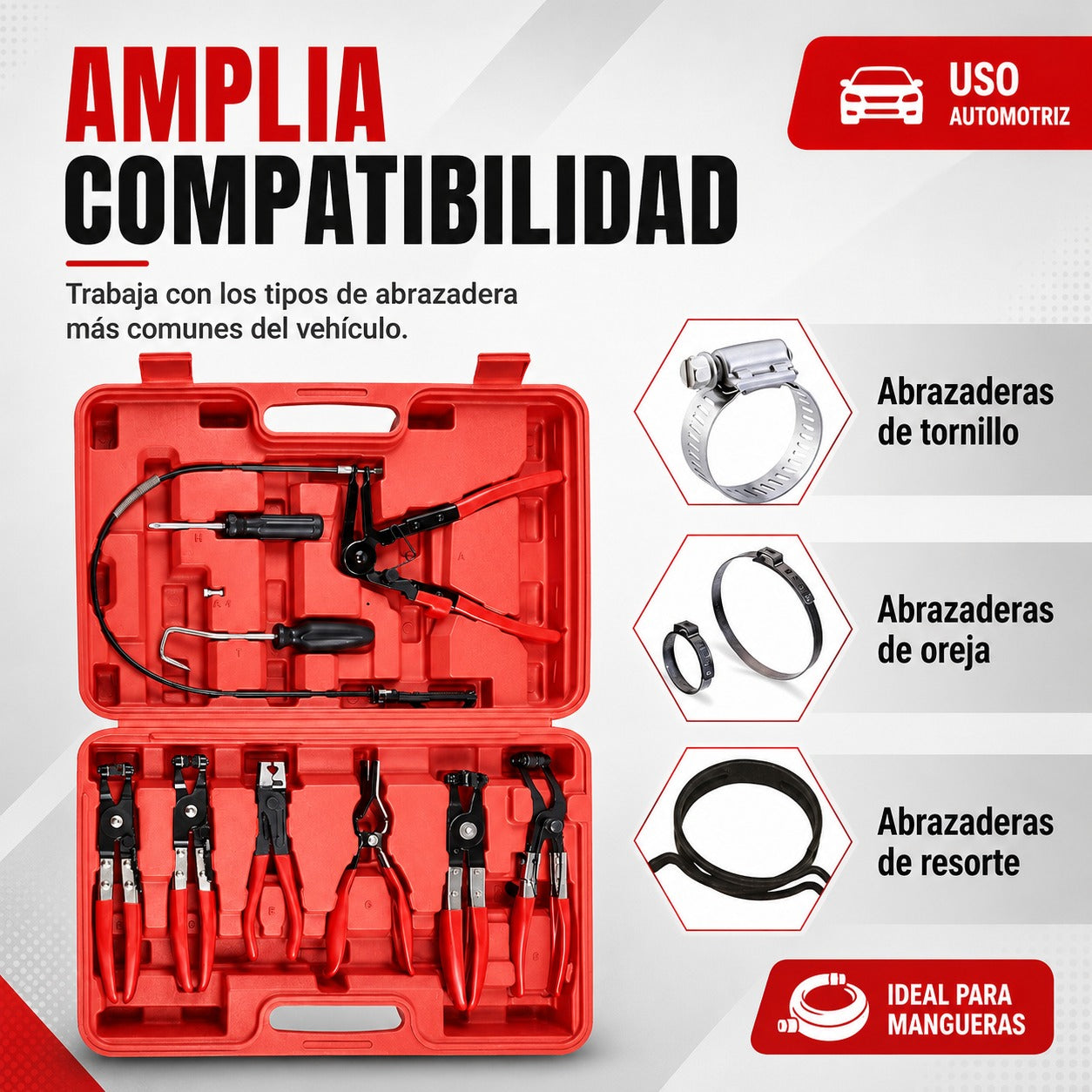 Kit de 9 Herramientas para Abrazaderas de Manguera Automotriz