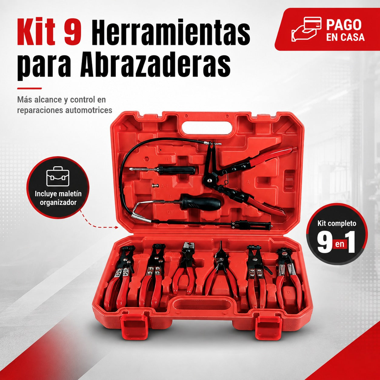 Kit de 9 Herramientas para Abrazaderas de Manguera Automotriz