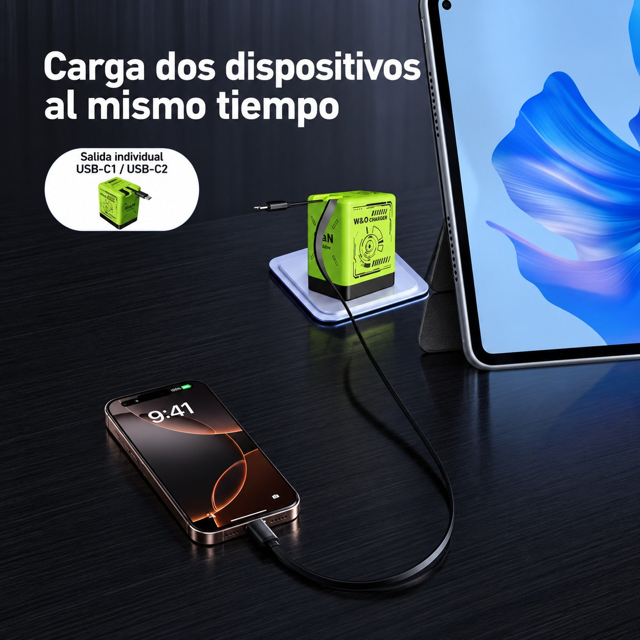 VoltGo™ — Cargador GaN 120W con Cables Retráctiles Integrados