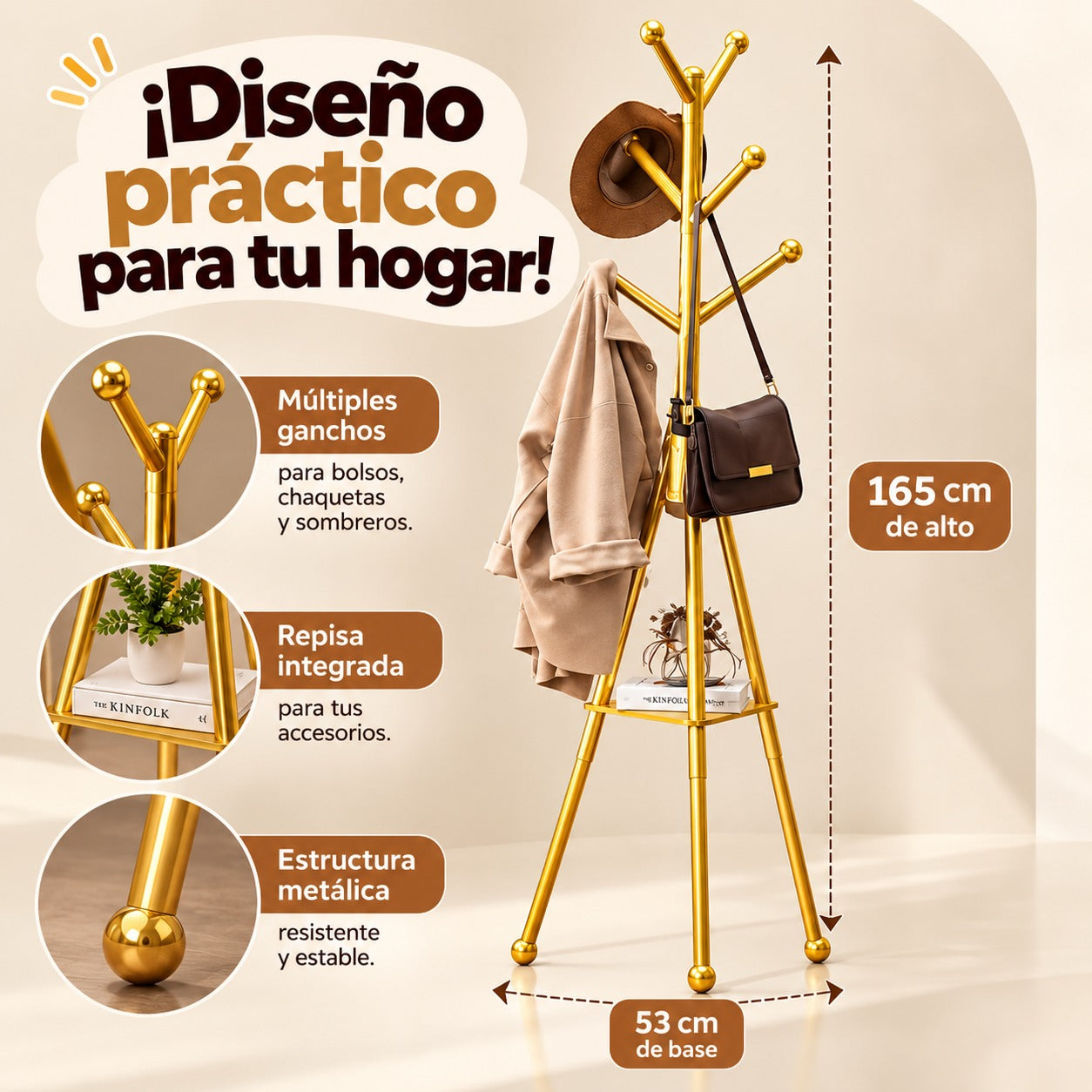Perchero Metálico Multifuncional con Repisa