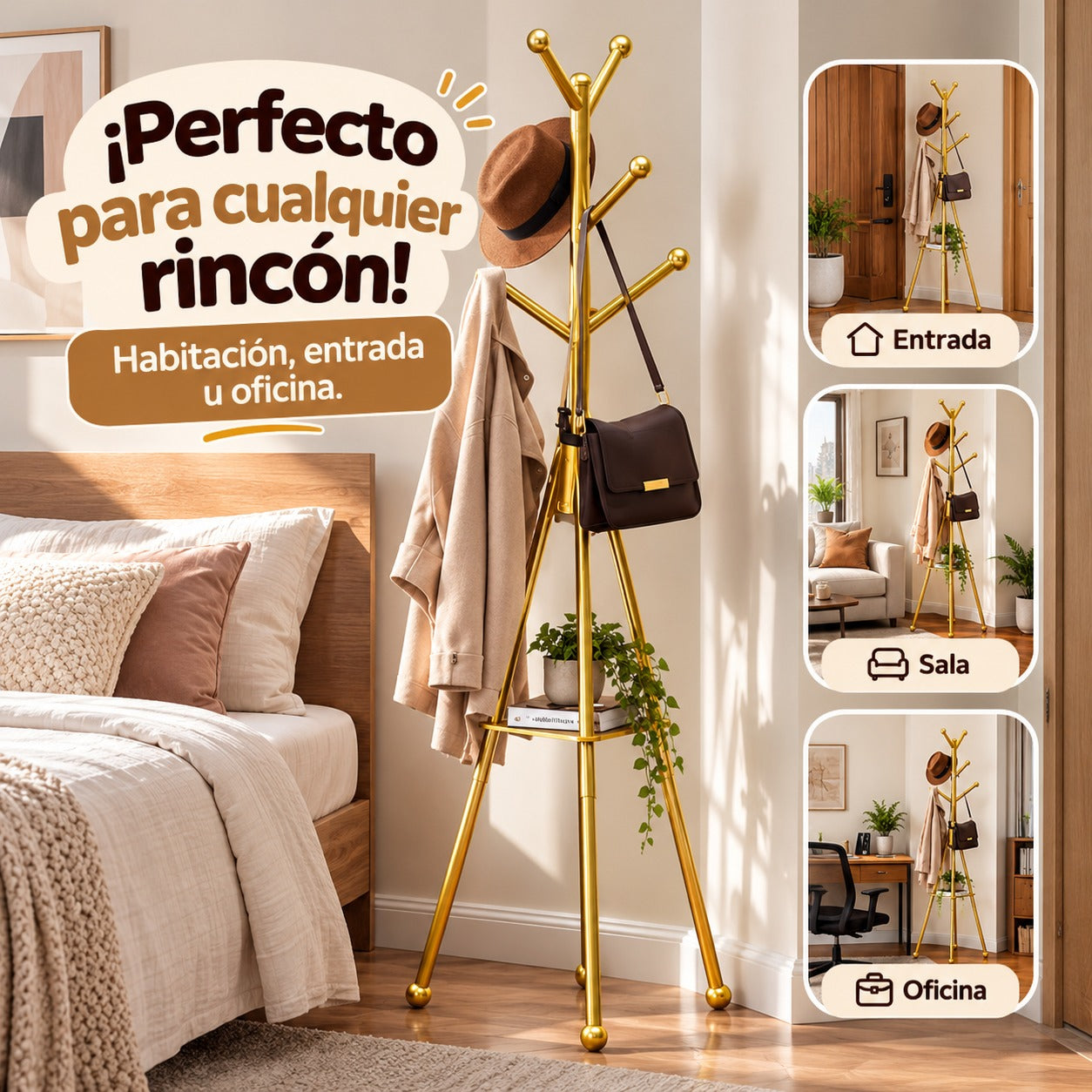 Perchero Metálico Multifuncional con Repisa