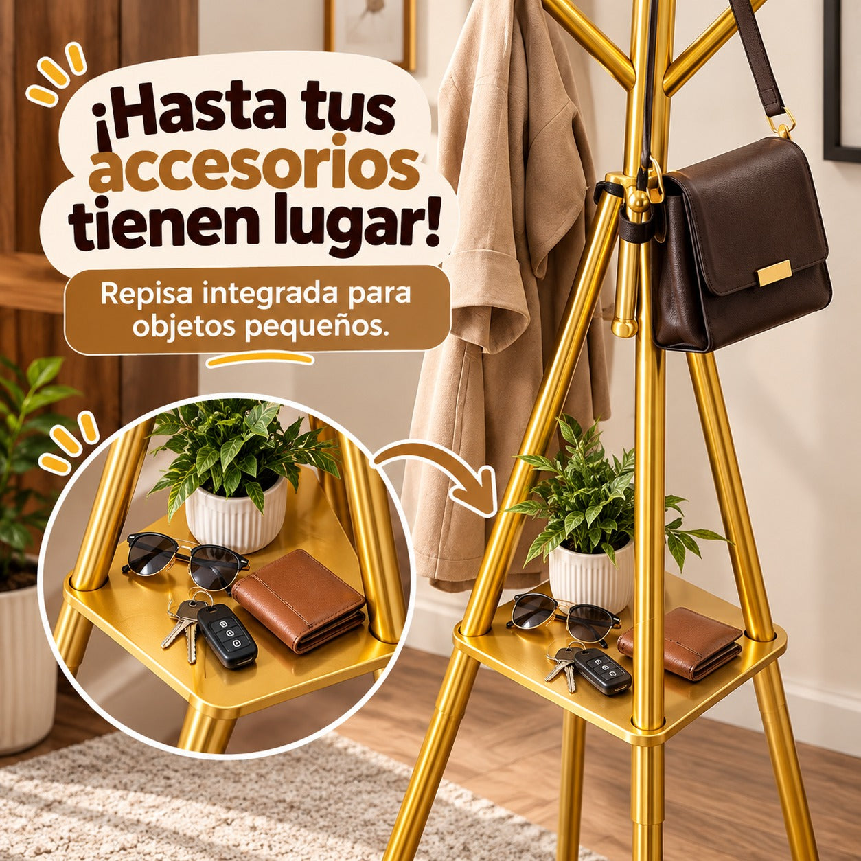 Perchero Metálico Multifuncional con Repisa