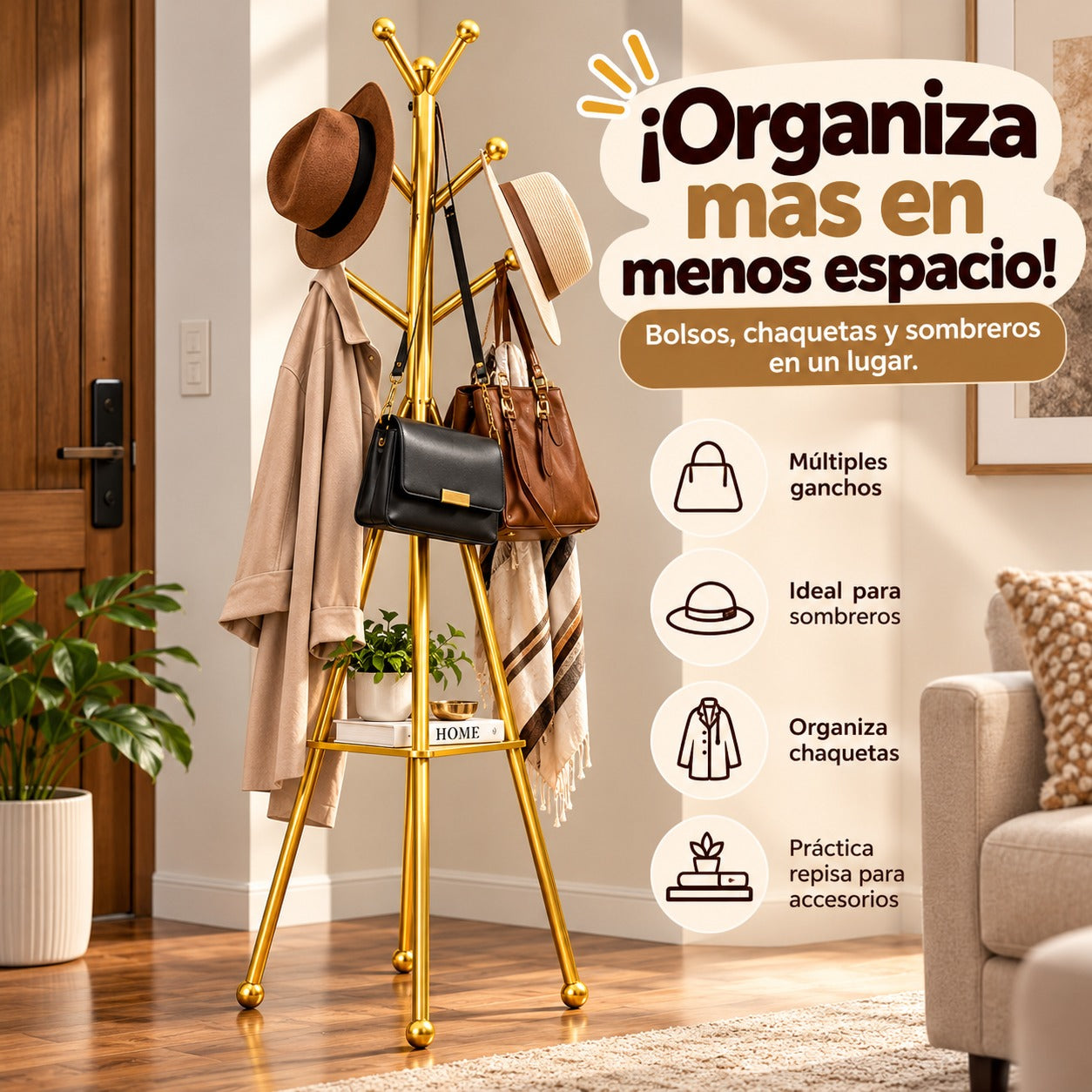 Perchero Metálico Multifuncional con Repisa