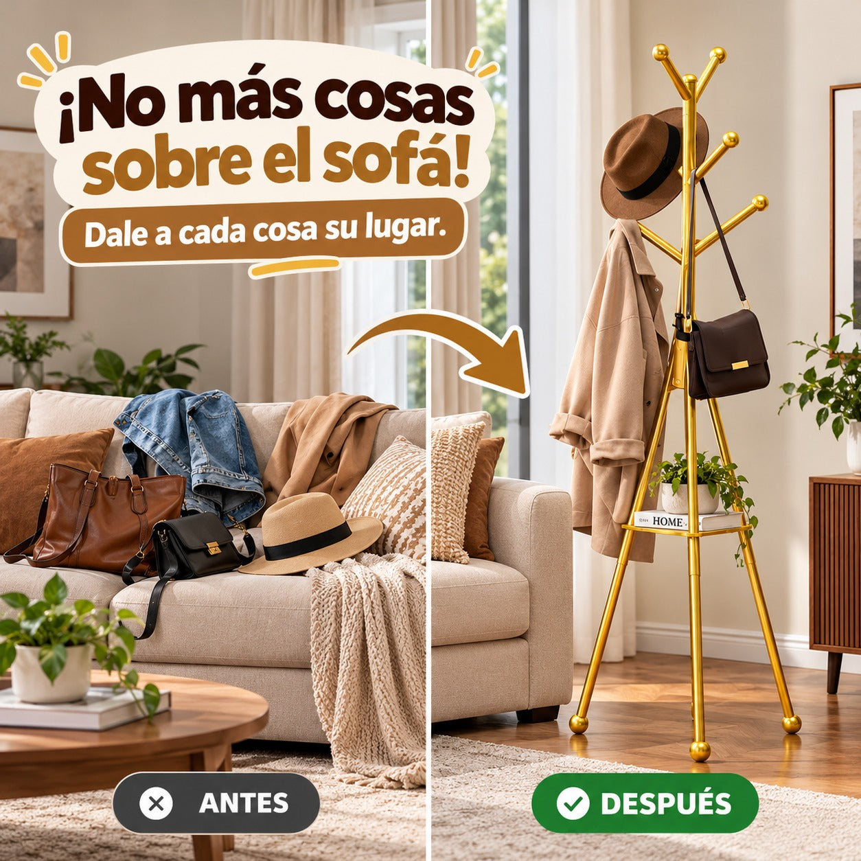 Perchero Metálico Multifuncional con Repisa