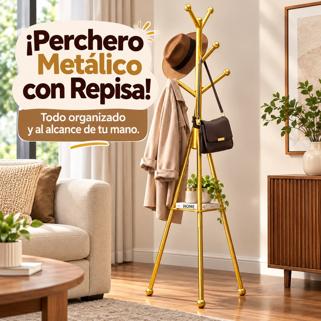Perchero Metálico Multifuncional con Repisa