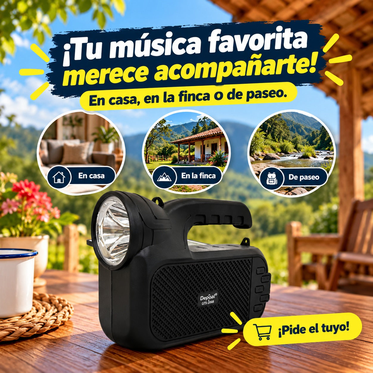 🔊 Parlante Bluetooth Solar con Linterna GTS-2068