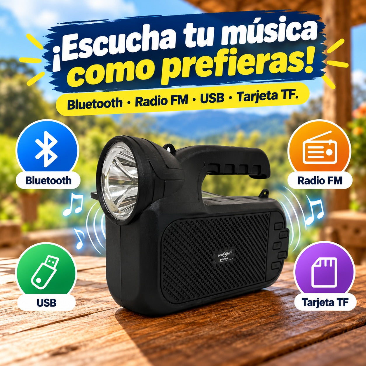 🔊 Parlante Bluetooth Solar con Linterna GTS-2068