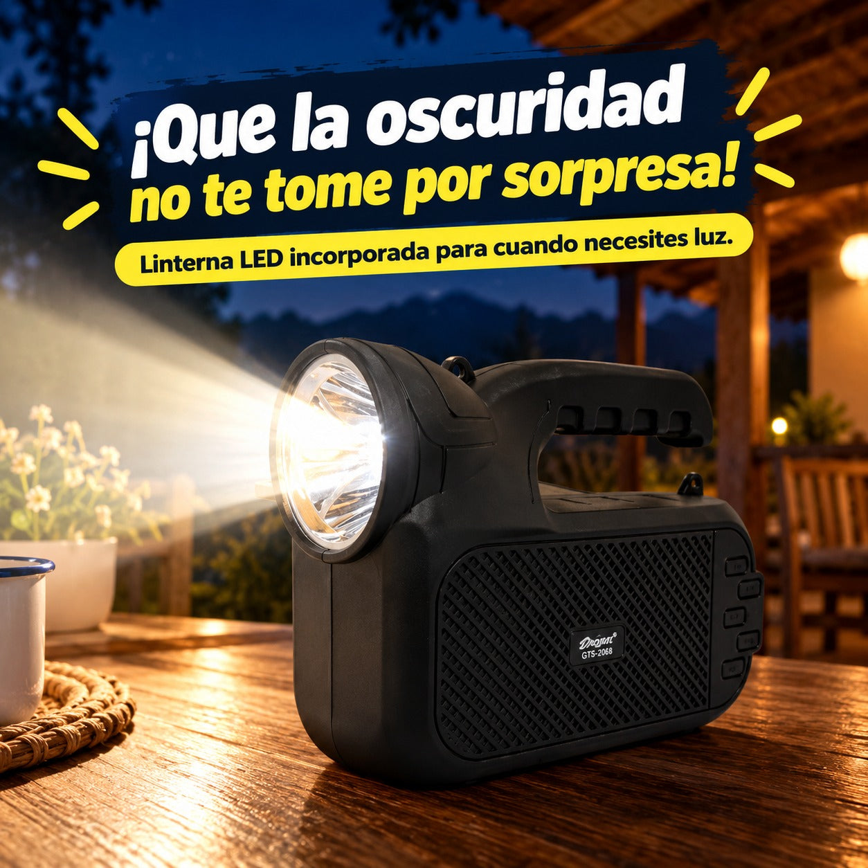 🔊 Parlante Bluetooth Solar con Linterna GTS-2068