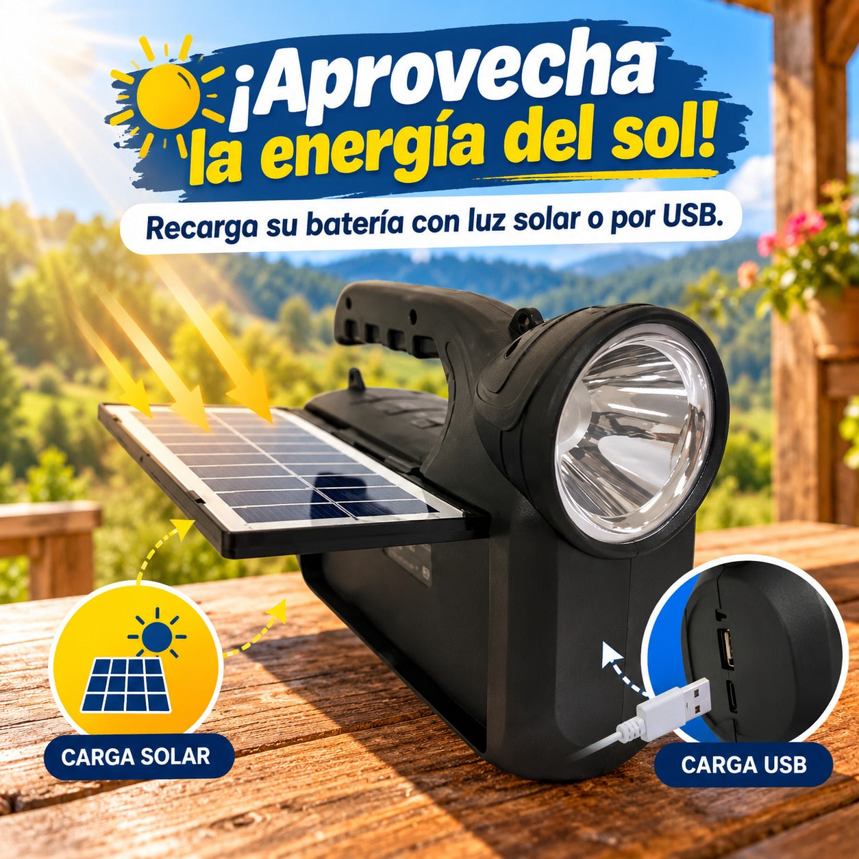 🔊 Parlante Bluetooth Solar con Linterna GTS-2068