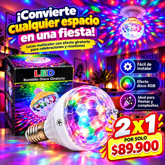 Bombillo LED Disco RGB Giratorio | ¡Llena tus Fiestas de Color!