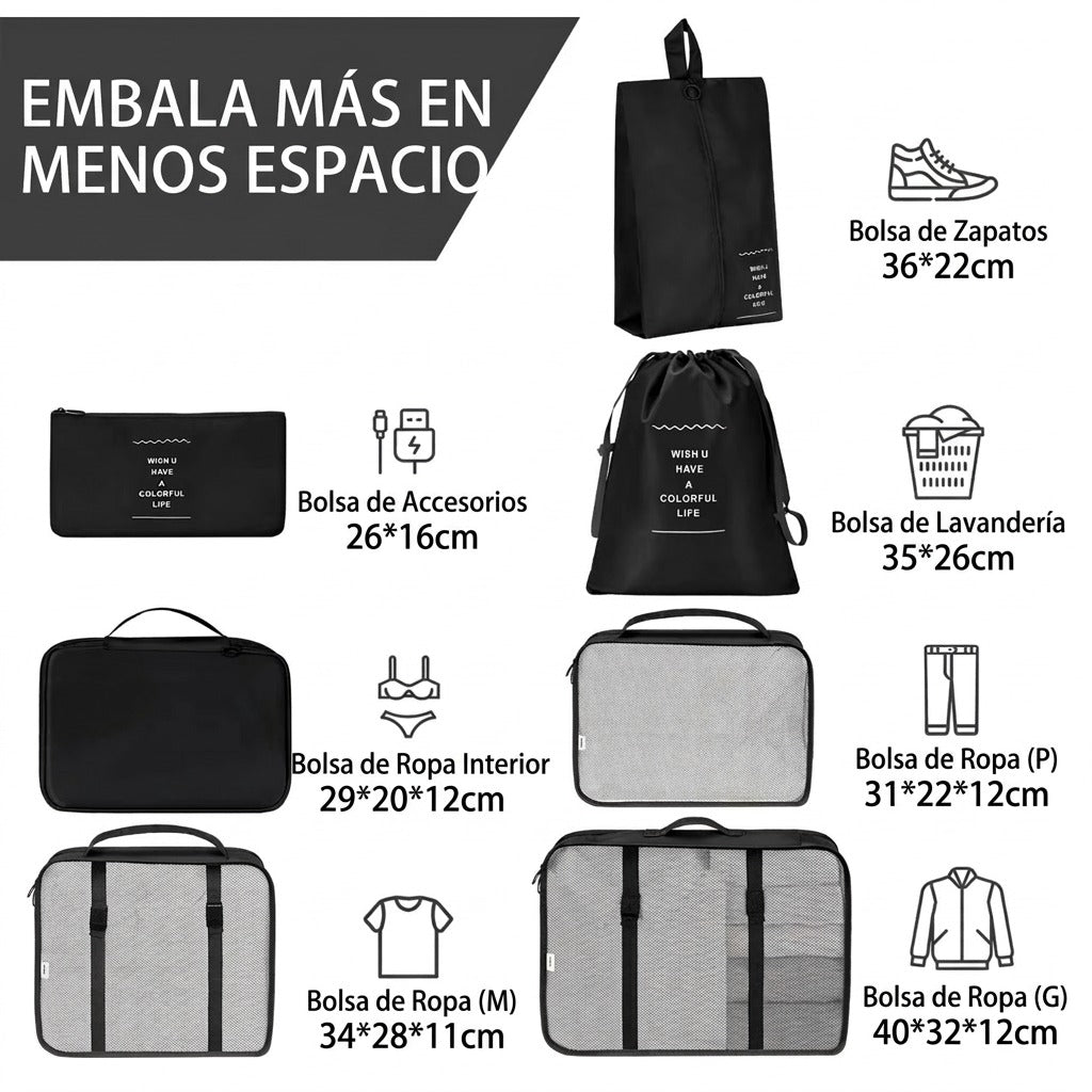 Kit Organizador de Maleta – Set de Viaje 10 Piezas