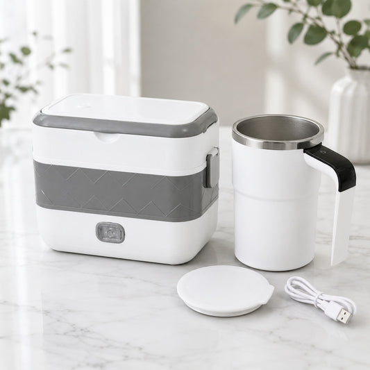 ComboCalor Pro™  - Lonchera Eléctrica + Taza Mezcladora Automática 2 en 1