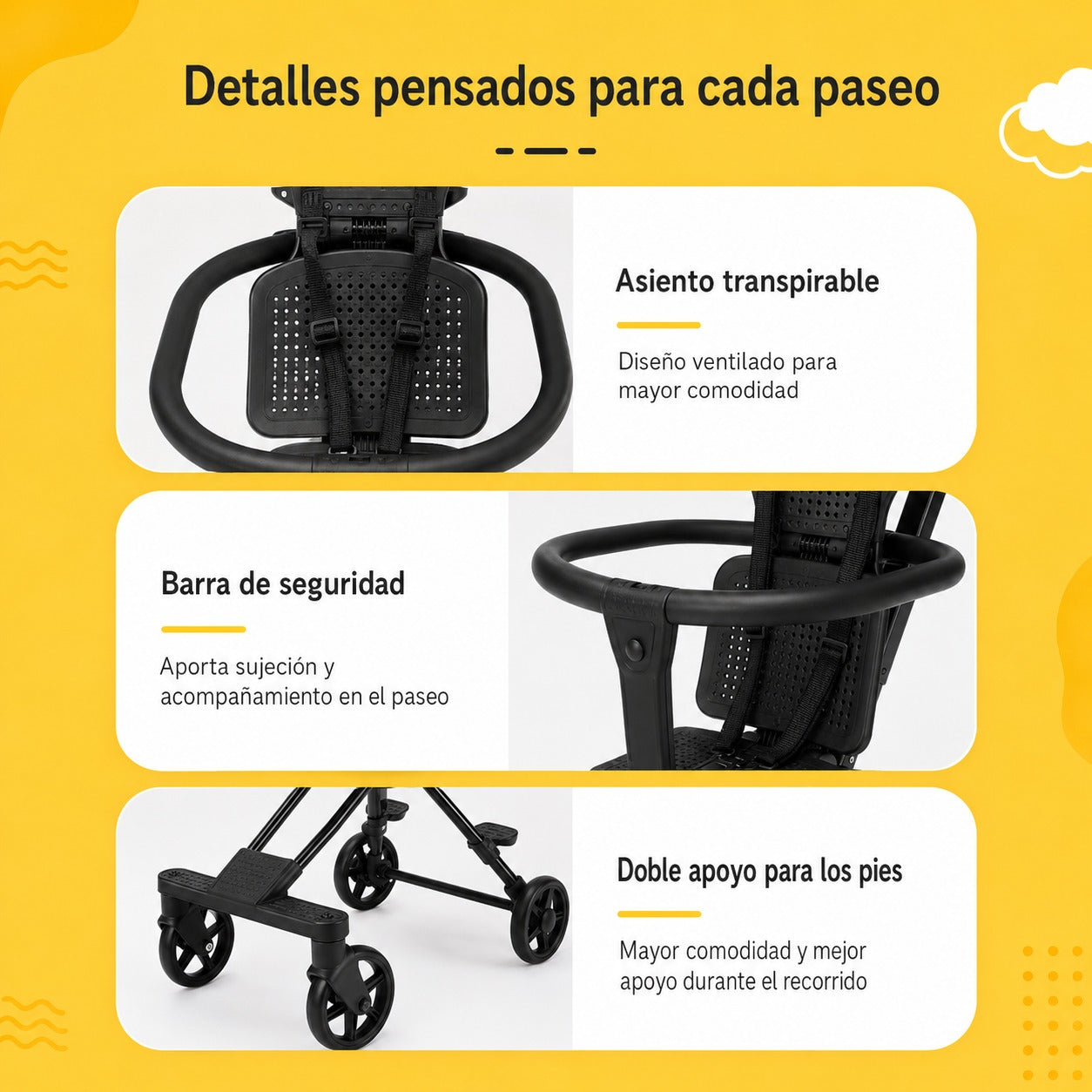 Coche Plegable 3 en 1 - Paseos más cómodos para tu bebé y más prácticos para ti