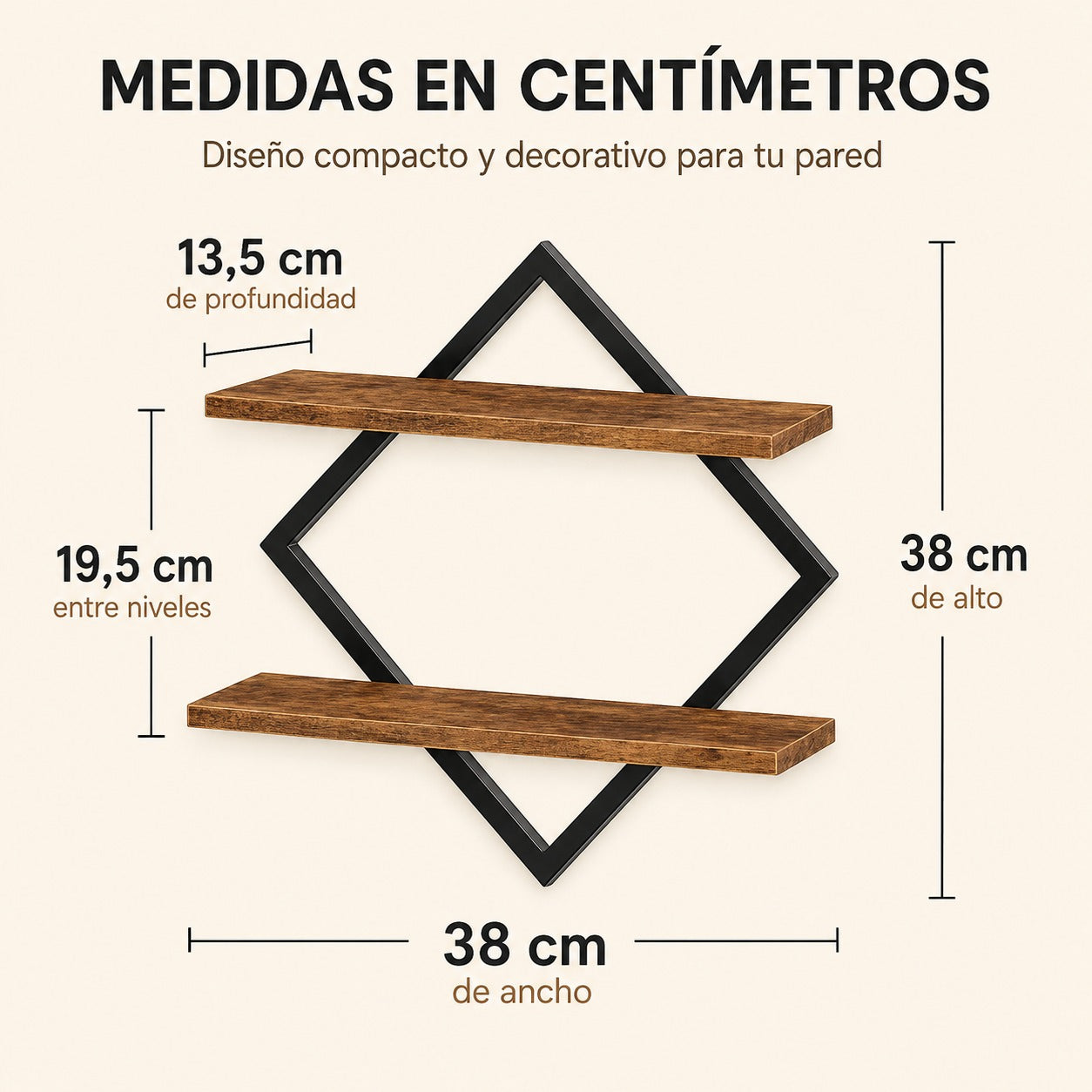 Organiza y Decora sin Ocupar Espacio - Set x2 Repisas Geométricas