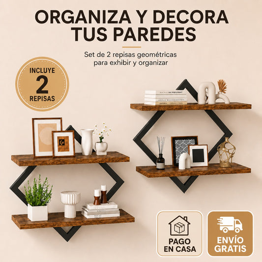 Organiza y Decora sin Ocupar Espacio - Set x2 Repisas Geométricas