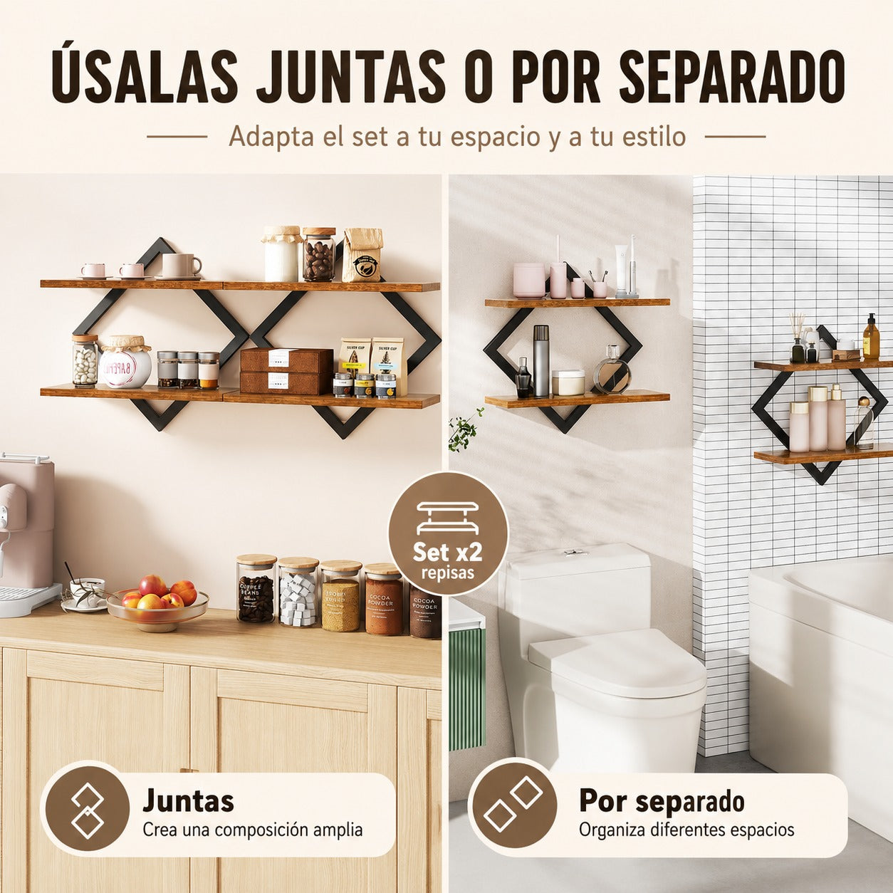 Organiza y Decora sin Ocupar Espacio - Set x2 Repisas Geométricas