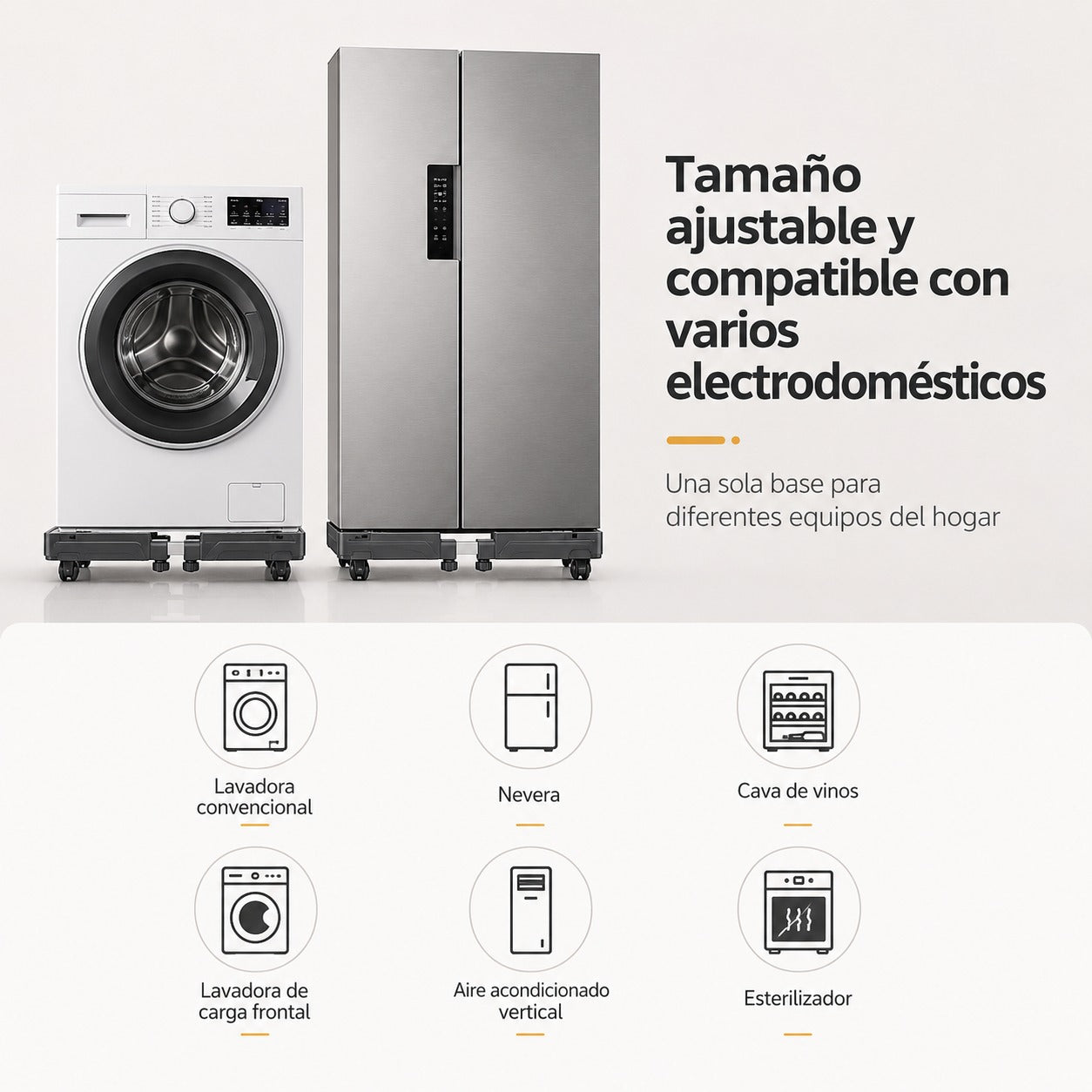 Base Ajustable con Ruedas para Neveras y Lavadoras | Soporta hasta 135 kg