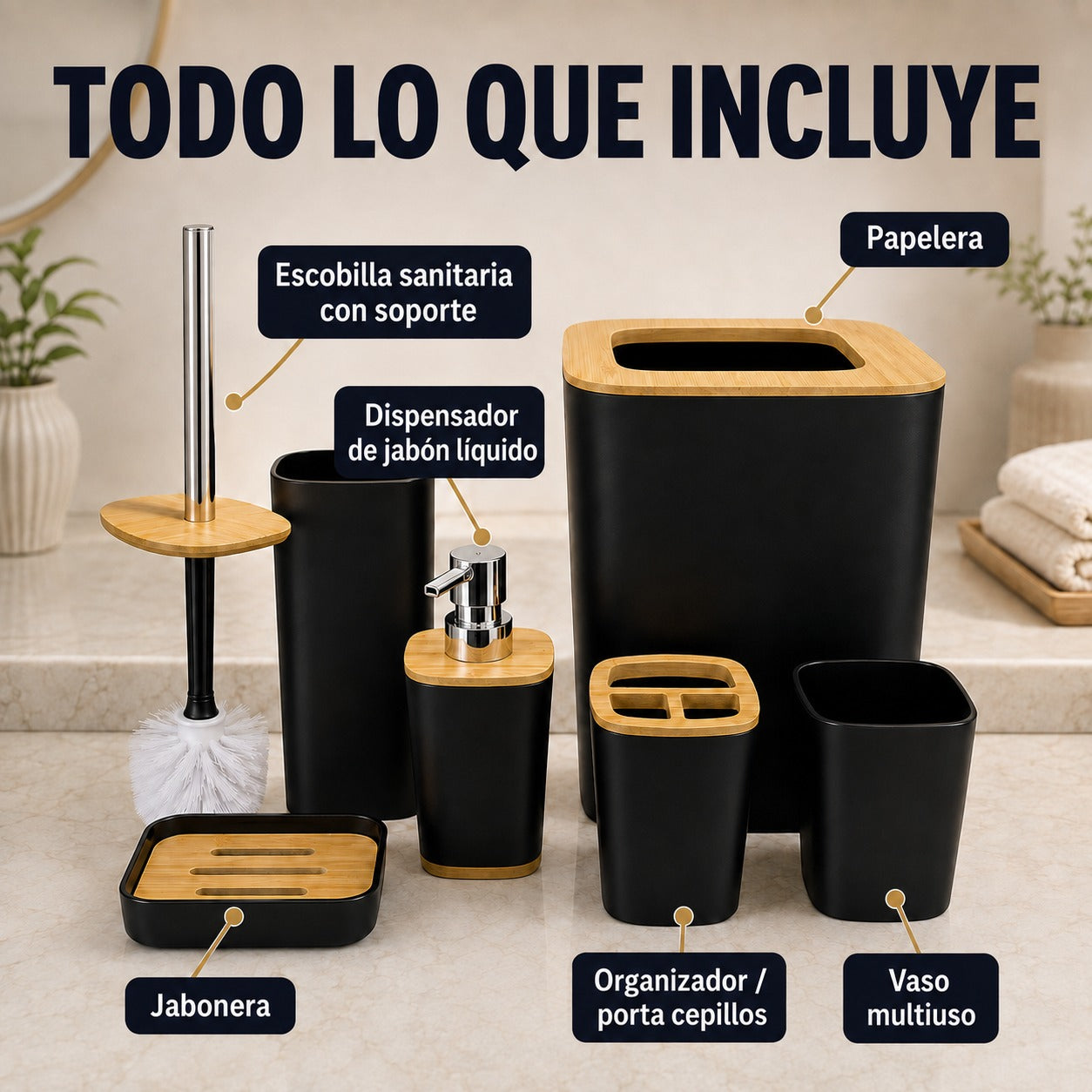 Set de Accesorios para Baño de 6 Piezas – Orden y Estilo en un Solo Diseño