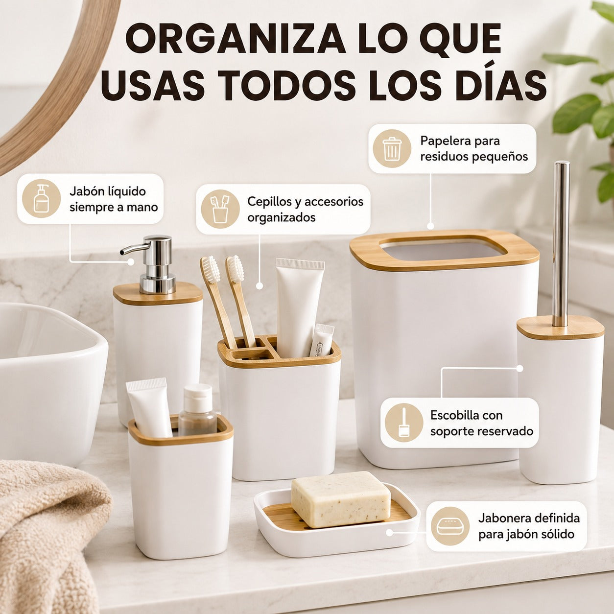 Set de Accesorios para Baño de 6 Piezas – Orden y Estilo en un Solo Diseño