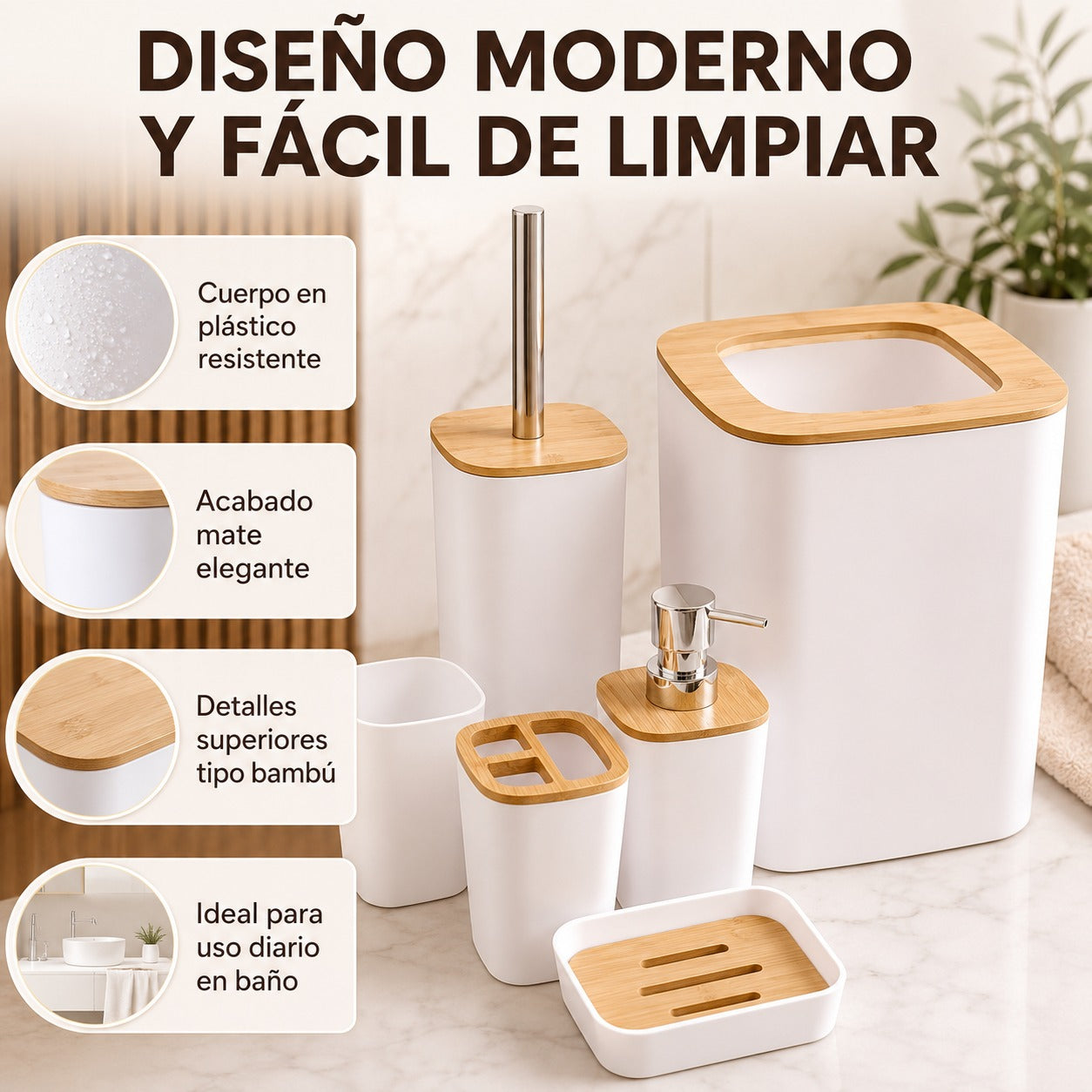 Set de Accesorios para Baño de 6 Piezas – Orden y Estilo en un Solo Diseño