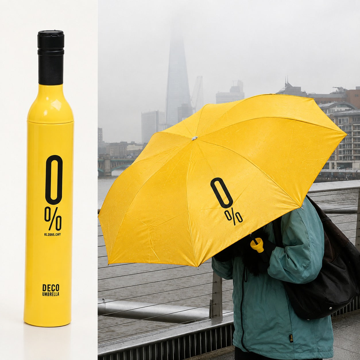 Paraguas Plegable Tipo Botella para Lluvia y Sol