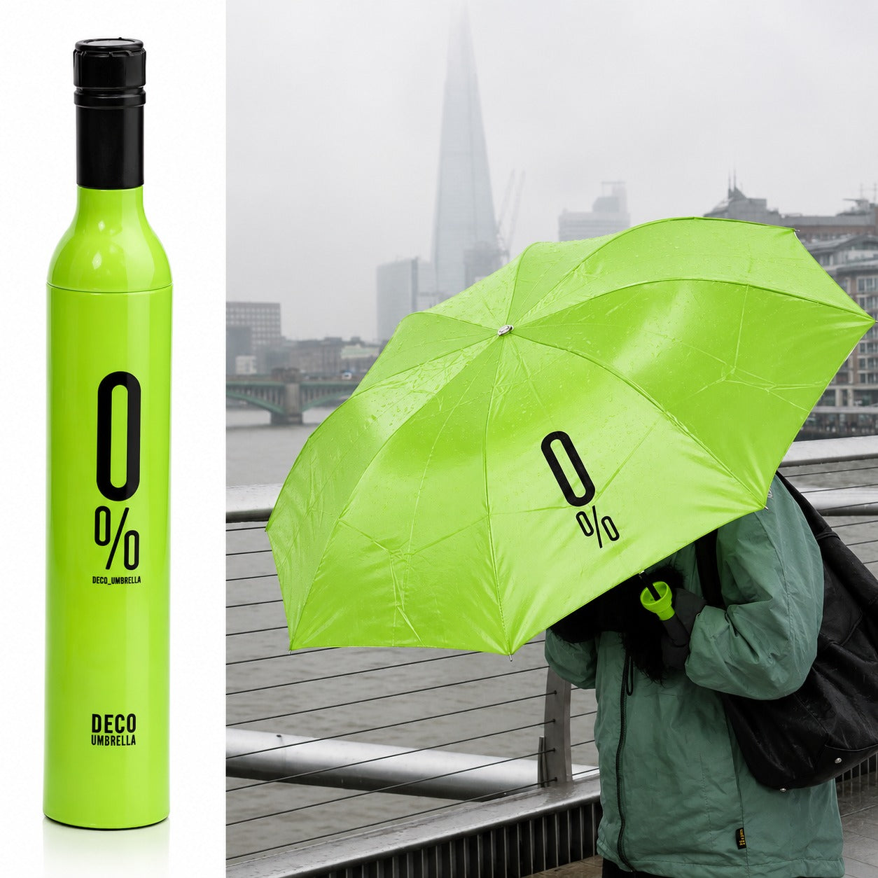 Paraguas Plegable Tipo Botella para Lluvia y Sol