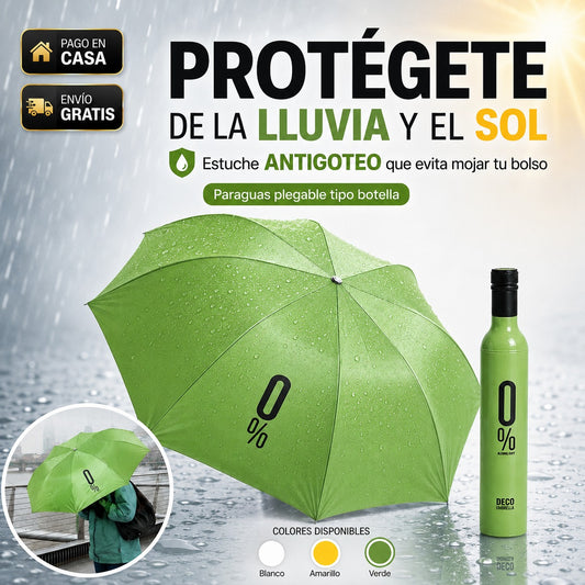 Paraguas Plegable Tipo Botella para Lluvia y Sol