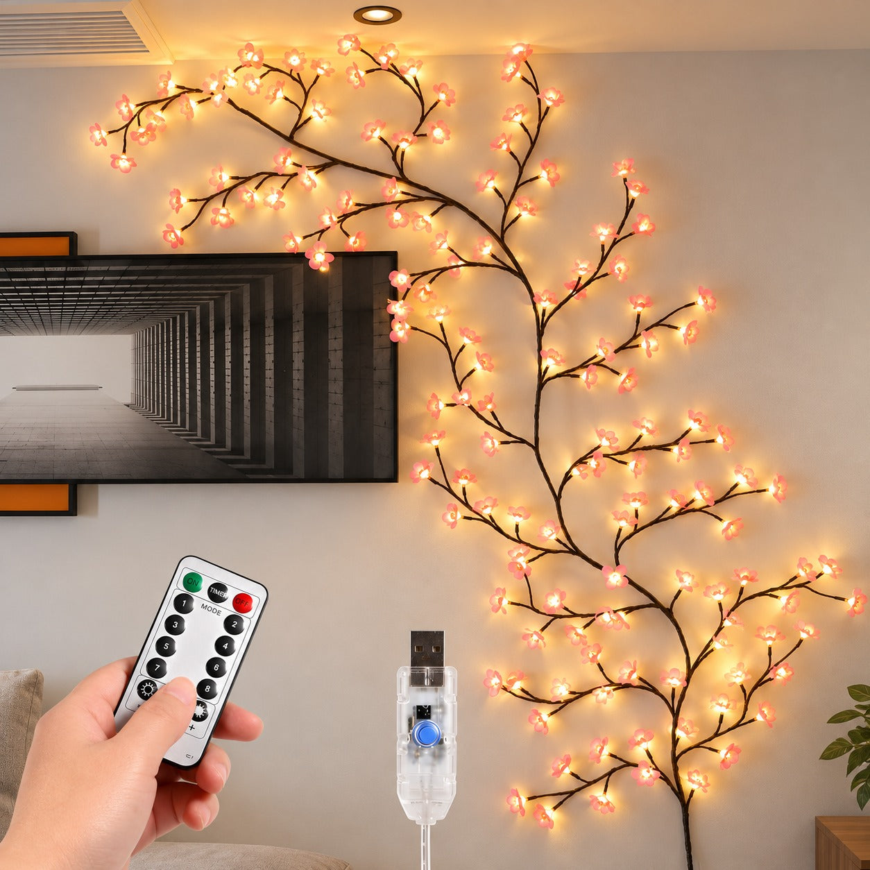 Dale un toque de naturaleza y sofisticación a tus espacios  - Rama Decorativa LED de Flores de Cerezo