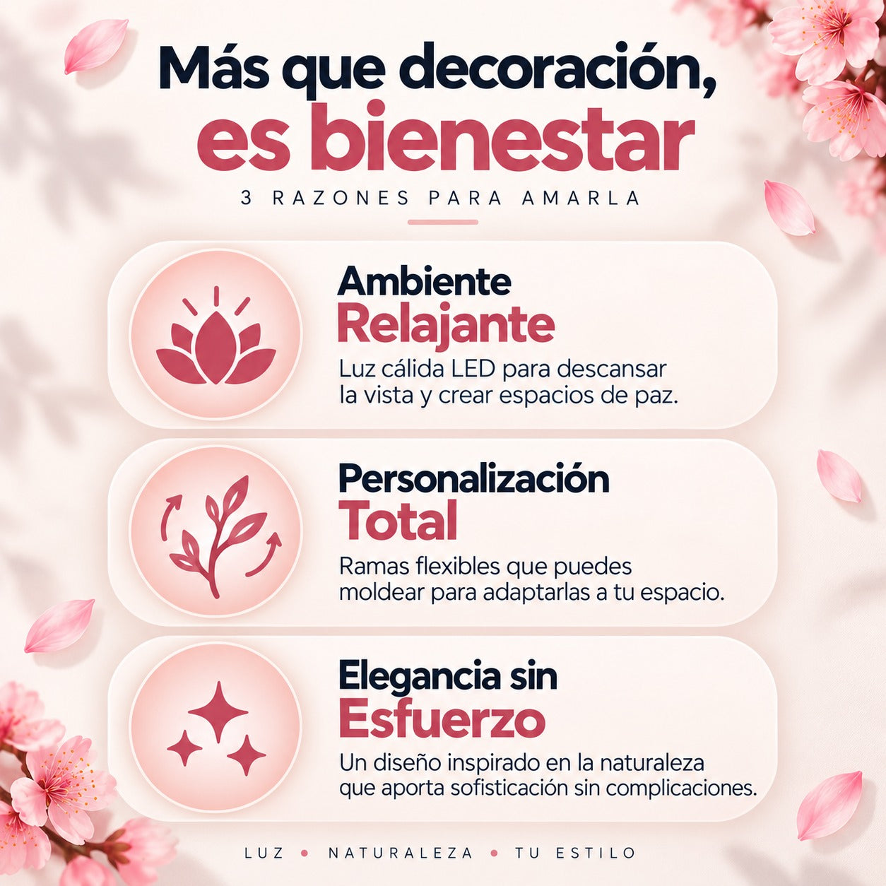 Dale un toque de naturaleza y sofisticación a tus espacios  - Rama Decorativa LED de Flores de Cerezo