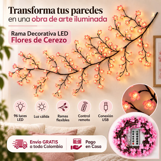 Dale un toque de naturaleza y sofisticación a tus espacios  - Rama Decorativa LED de Flores de Cerezo