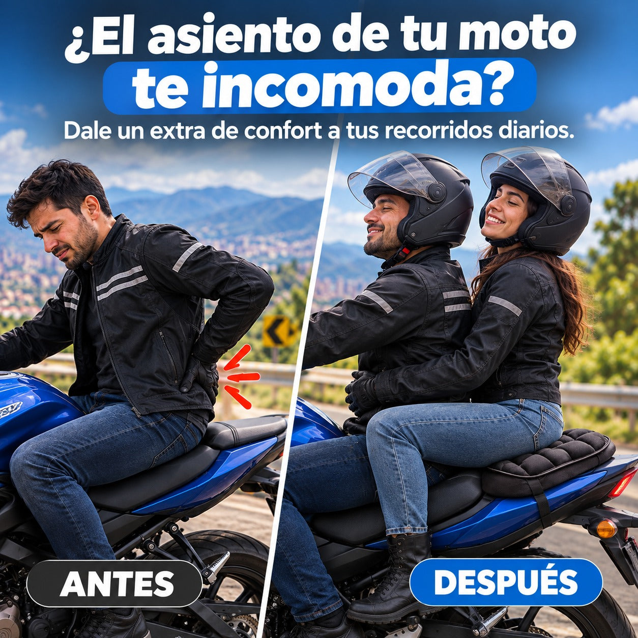 🏍️ Kit X2 de Cojines Acolchados para Moto