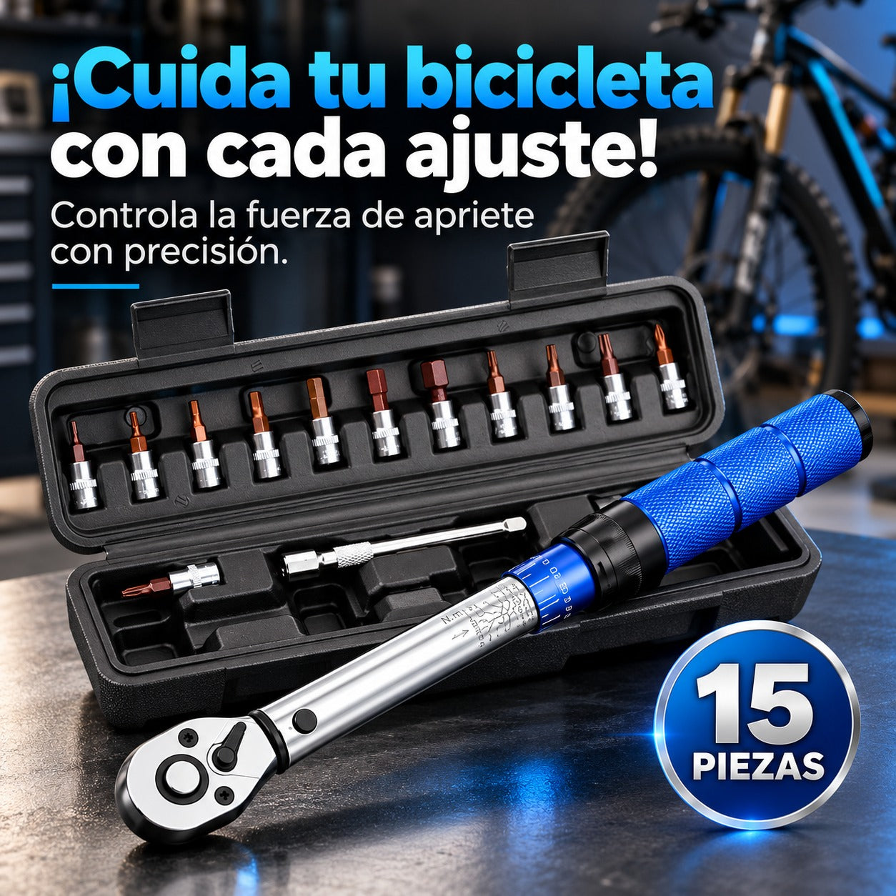 🔧 Kit Dinamométrico de Precisión para Bicicletas – 15 Piezas