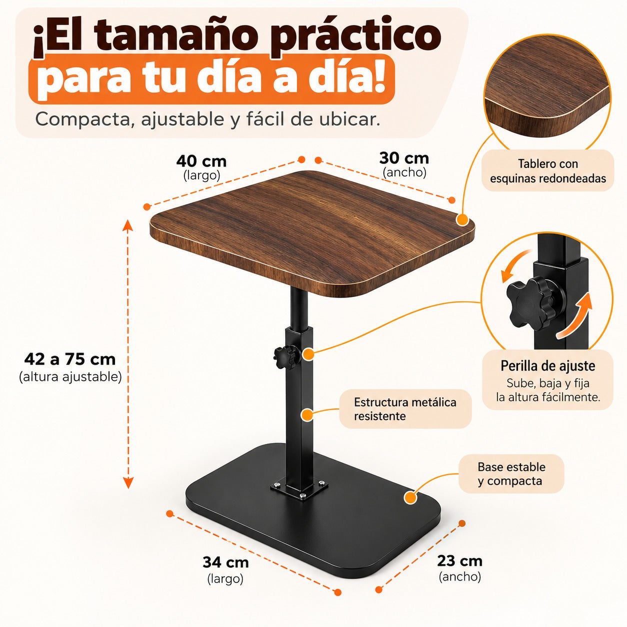 Mesa Auxiliar Tipo C con Altura Ajustable