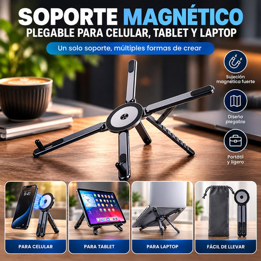 Soporte Plegable Multifuncional 4 en 1 para Laptop, Tablet y Celular