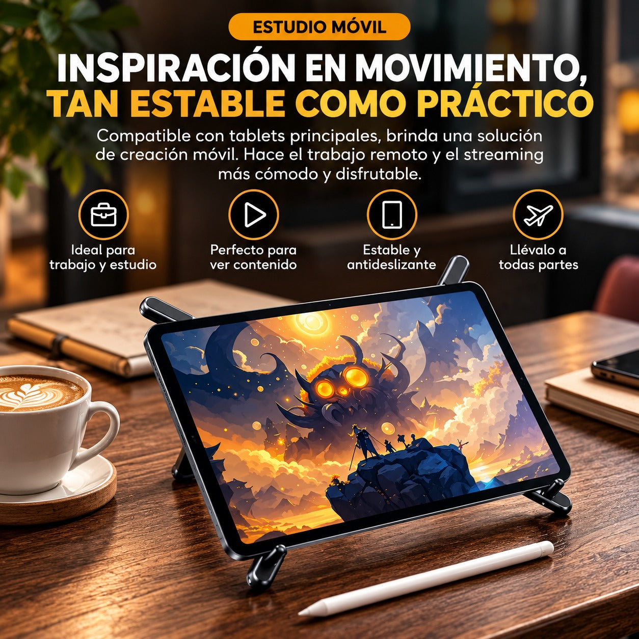 Soporte Plegable Multifuncional 4 en 1 para Laptop, Tablet y Celular