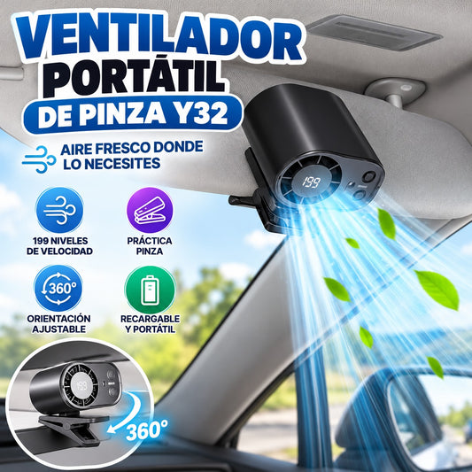 Ventilador Portátil Y32 con Pinza 360° y 199 Velocidades