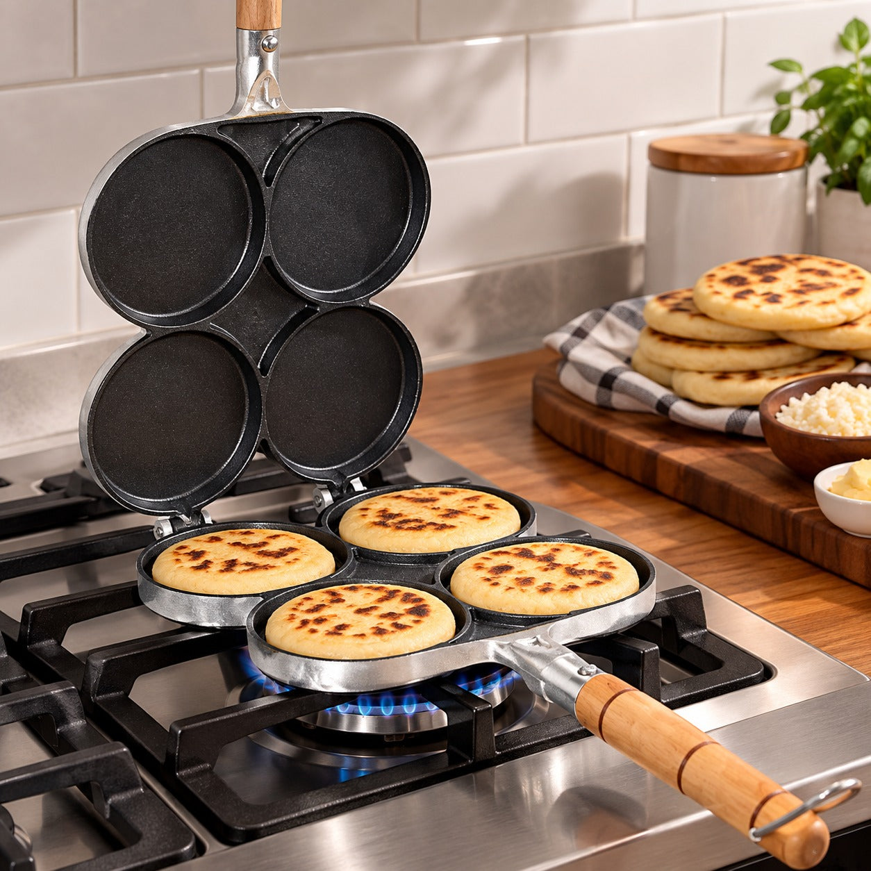 Arepera Antiadherente de 4 Puestos | Prepara y Voltea 4 Arepas Fácilmente