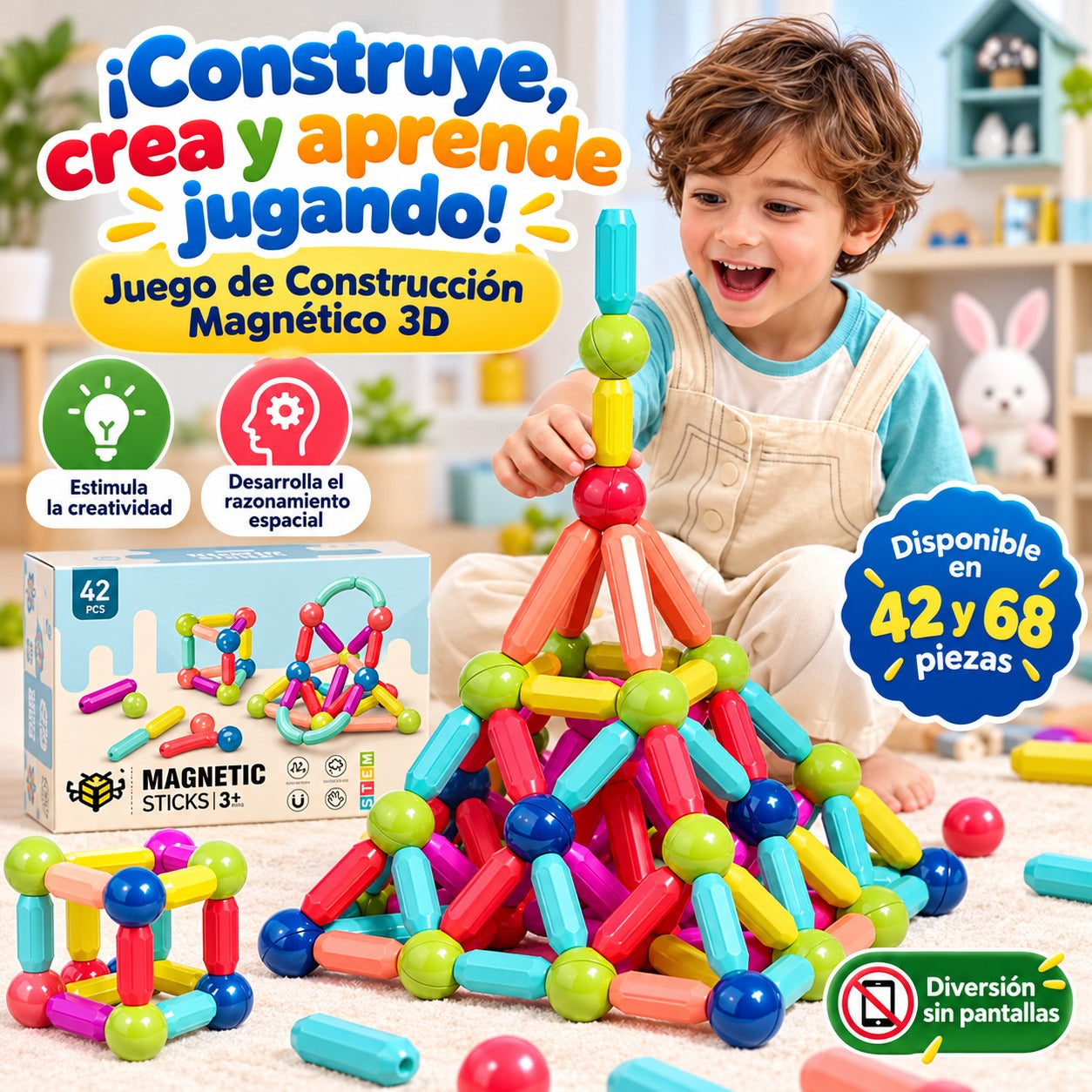 Juego de Construcción Magnético 3D de 42 y 68 Piezas | Creatividad y Diversión
