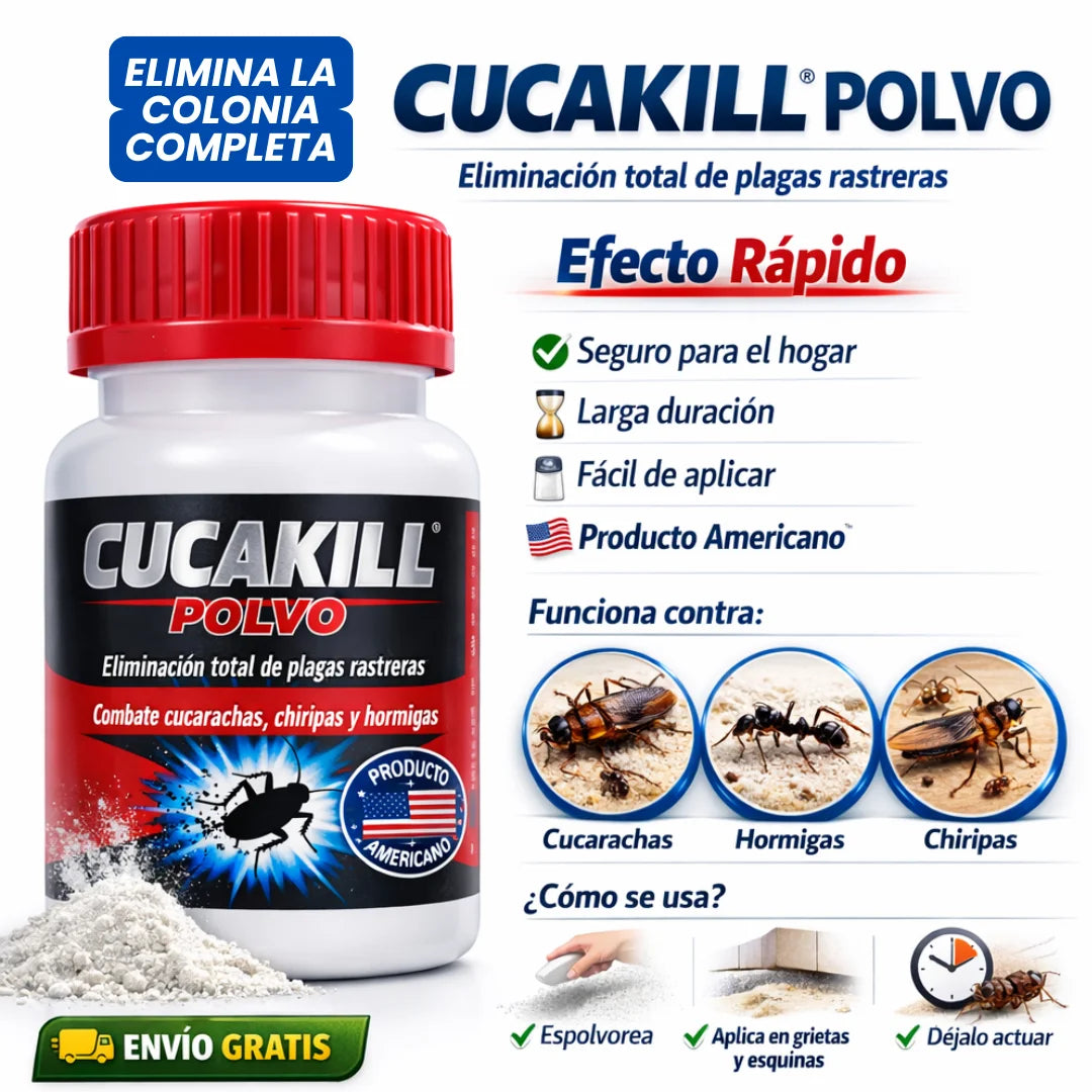 CUCAKILL® POLVO – Insecticida Extra Fuerte para Cucarachas, Hormigas y Chiripas